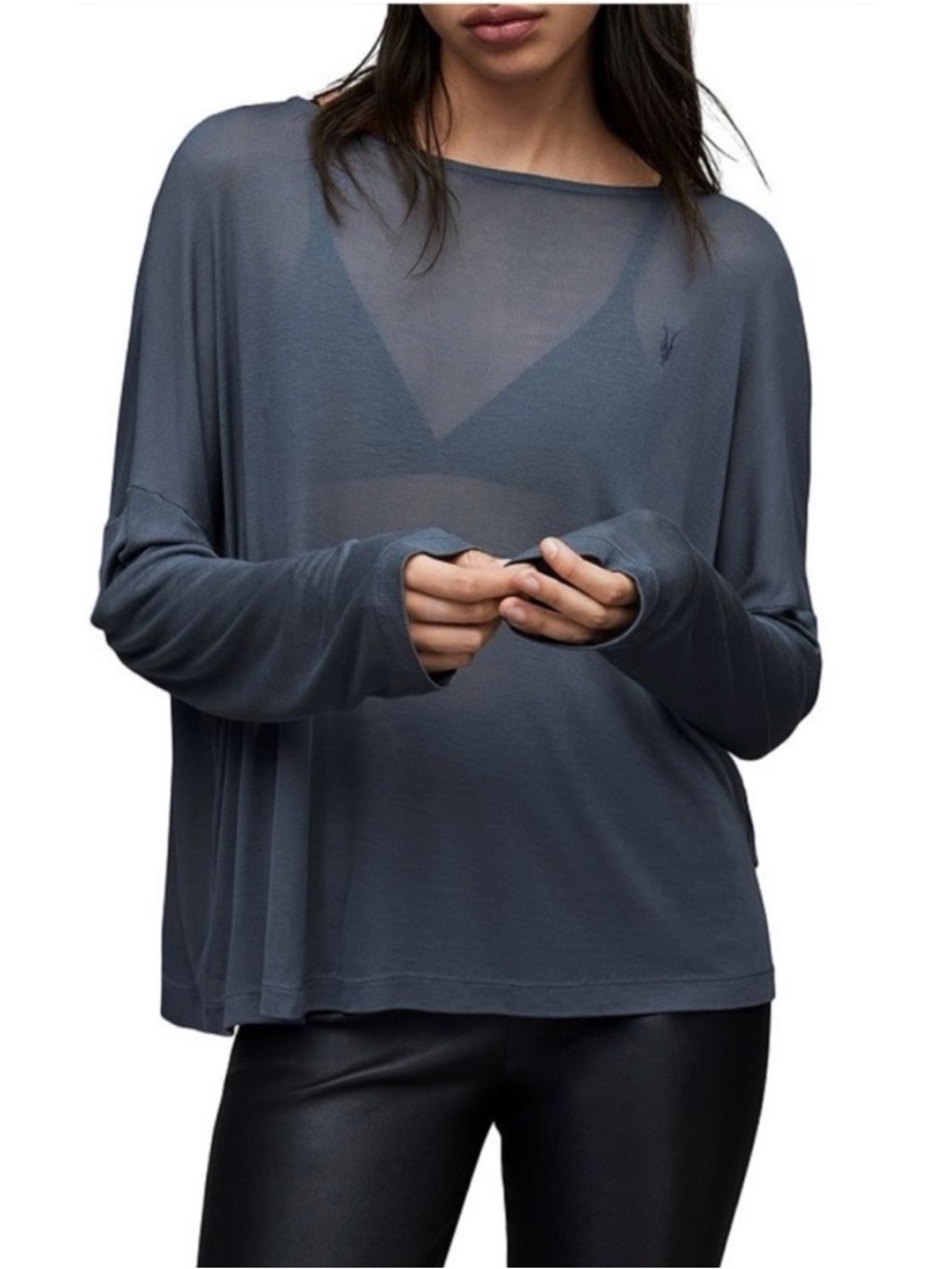 All Saints Francesco Rita Semi Sheer Modal Long Sleeve Top